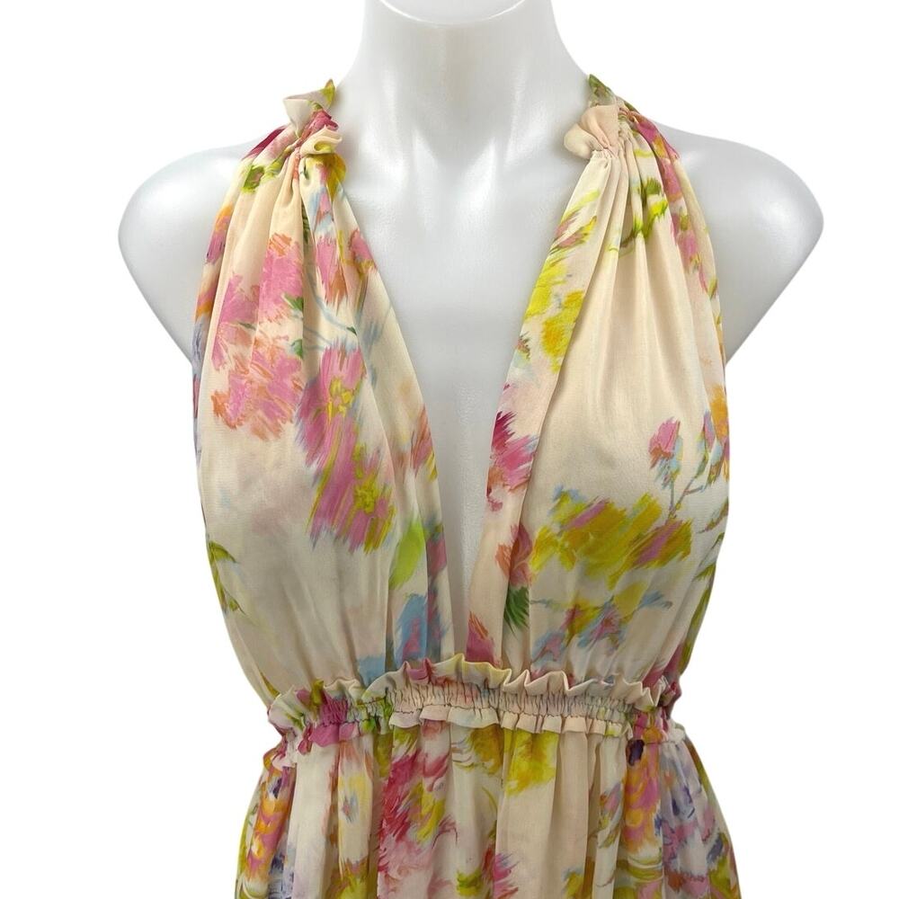 Zara Multicolor Floral Chiffon Sleeveless Cami Camisole Maxi A-line Tank Dress L - Picture 5 of 10